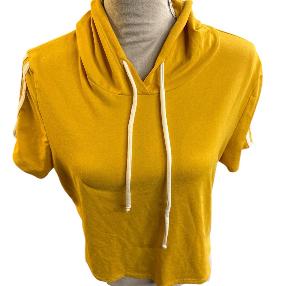 Charlotte Russe Mustard Yellow Cropped Hoodie with White Drawstring